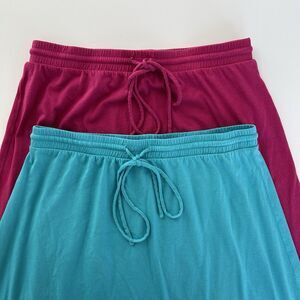 Lot Of 2 Garnet Hill Maxi Skirt XS Blue And Pink Elastic Waist Ruffle Flowy Boho